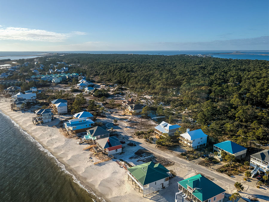 Houses on the beach close to the water