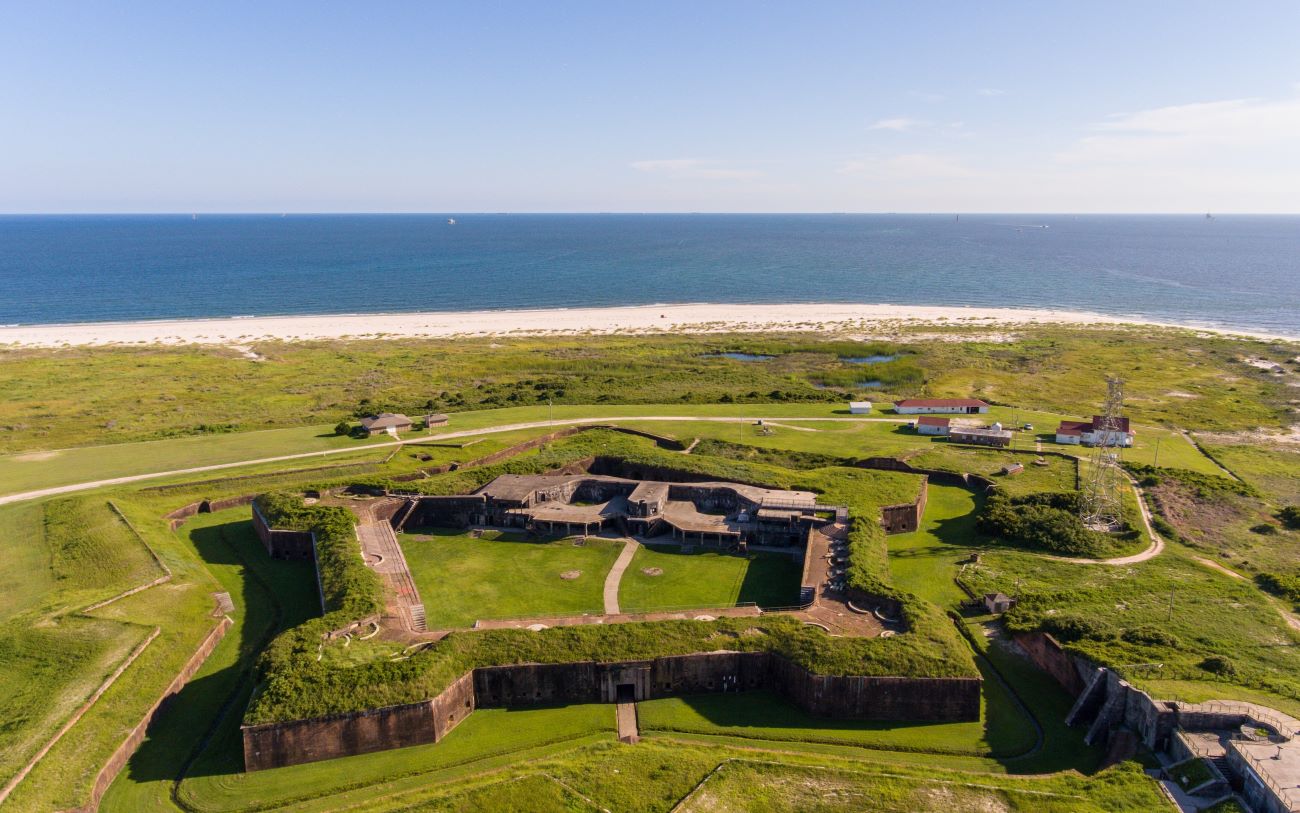 Aerial view of fort morgan