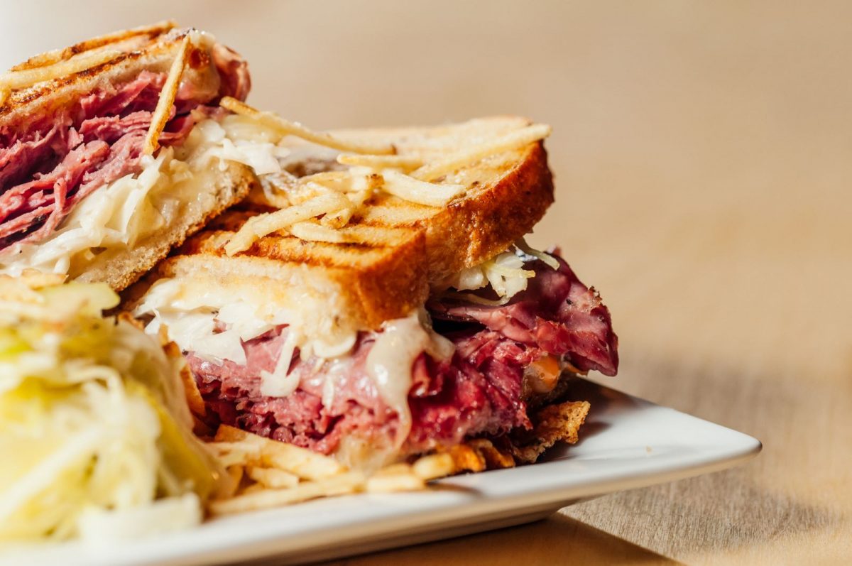 Sandwich on a plate with french fries