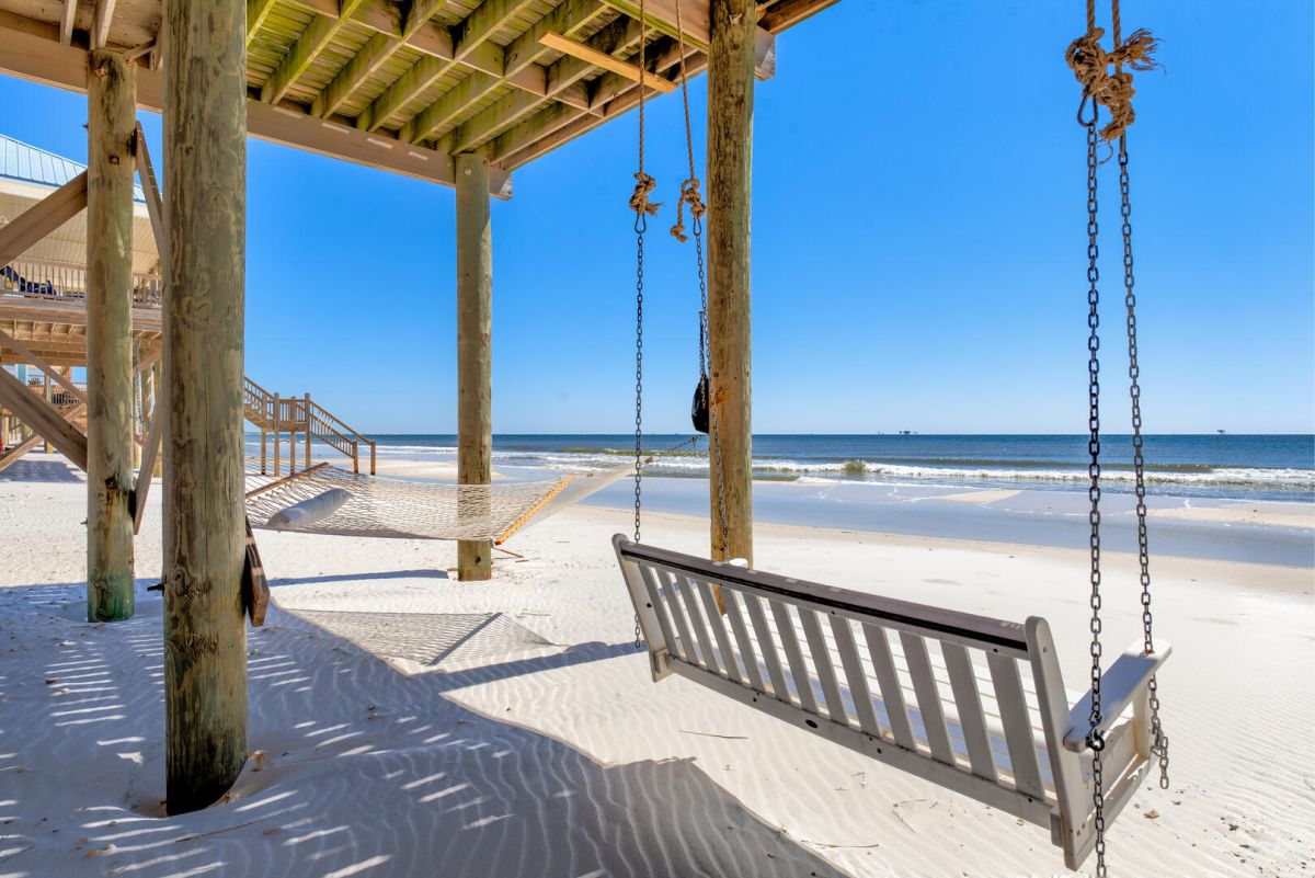 bench swing by the beach