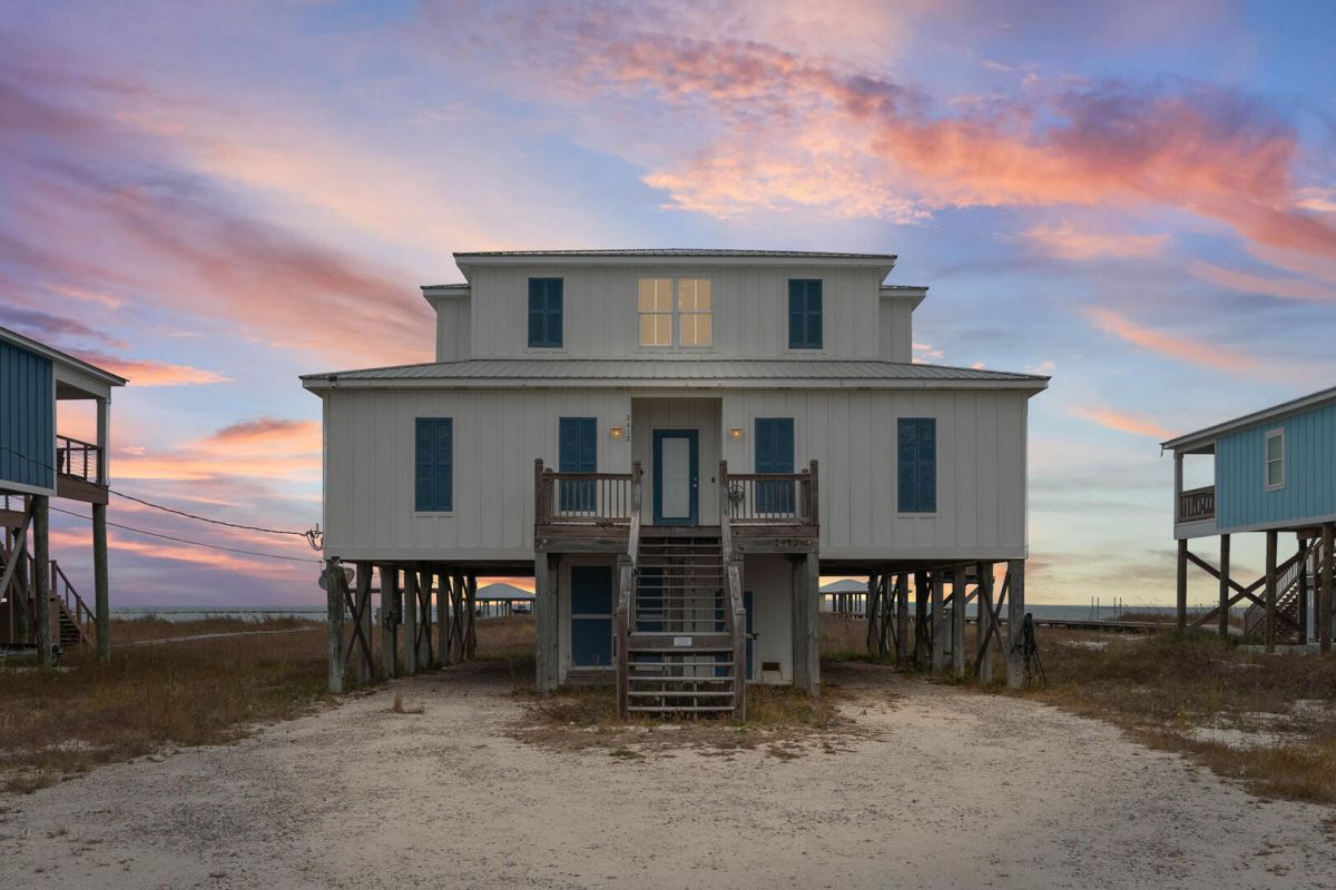 beach house at sunset